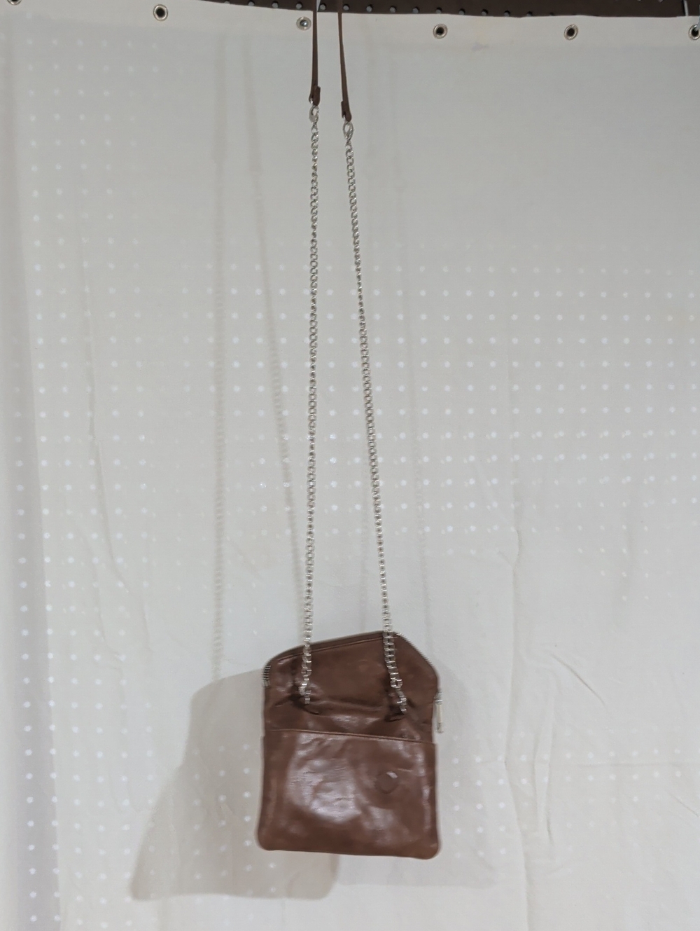 HOBO Brown Leather Crossbody with Silver Chain Adjustable Strap and Pocket